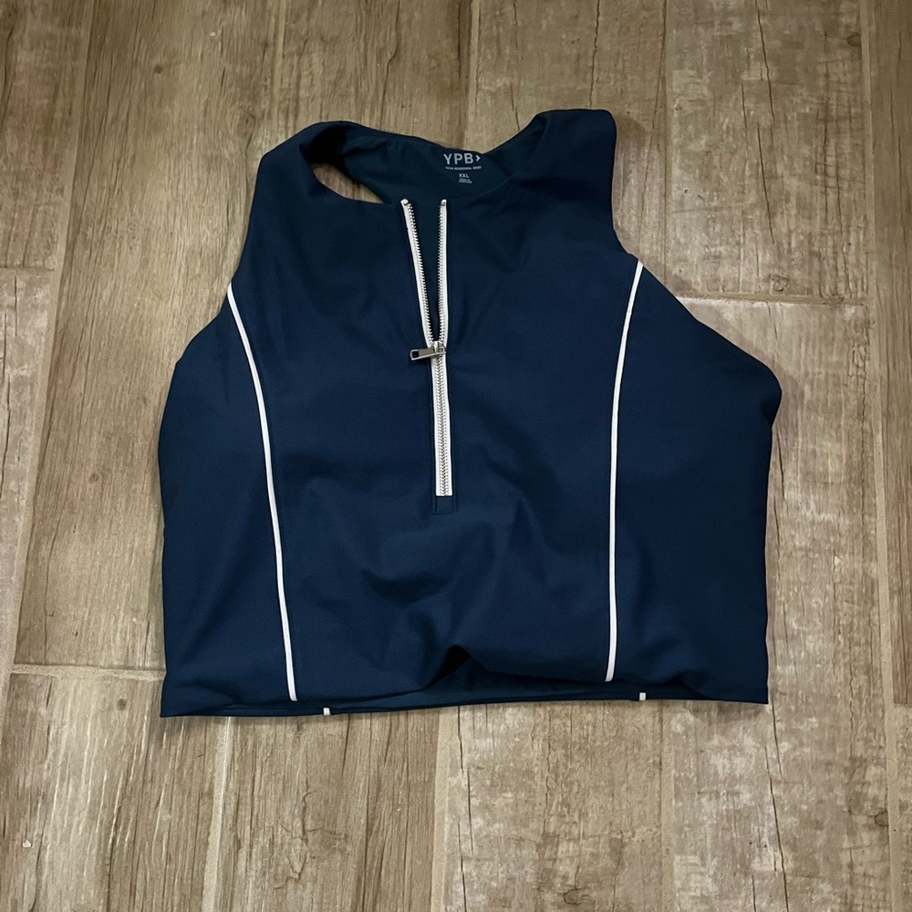 YPB Navy Sports Bra with White Accents